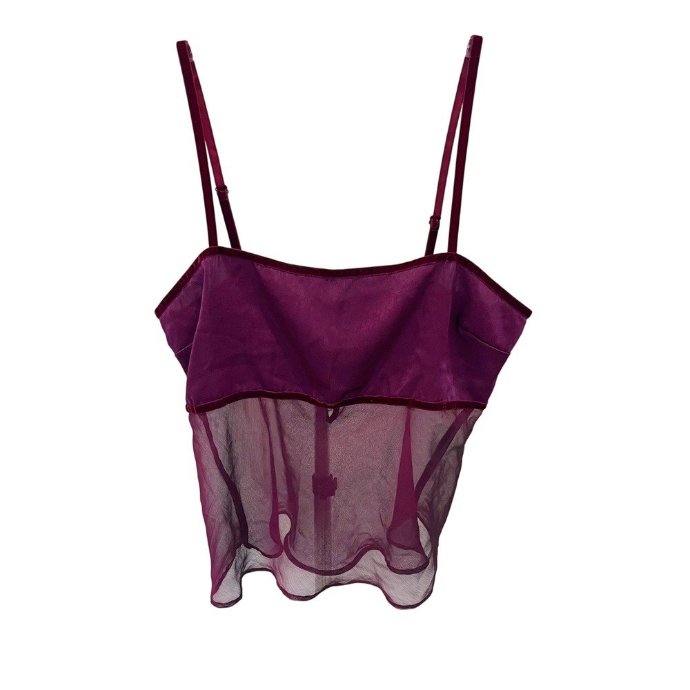 Vintage Victorias Secret 90s Purple Satin Sheer Velvet Trim Cami Tank Top LARGE